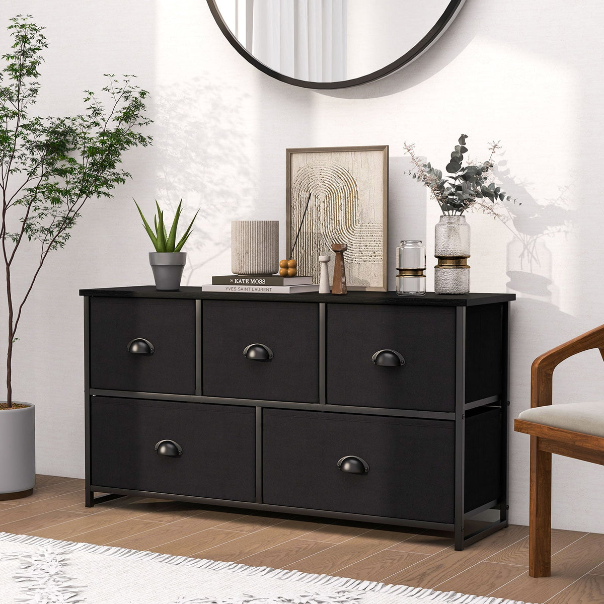 Dresser Storage Tower - 5 Foldable Cloth Cubes Black (min order qty 2)-Dressers & Chests-DECOROLALA