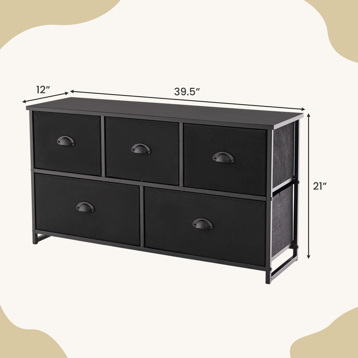 Dresser Storage Tower with 5 Foldable Cloth Storage Cubes-Black-Dressers & Chests-DECOROLALA