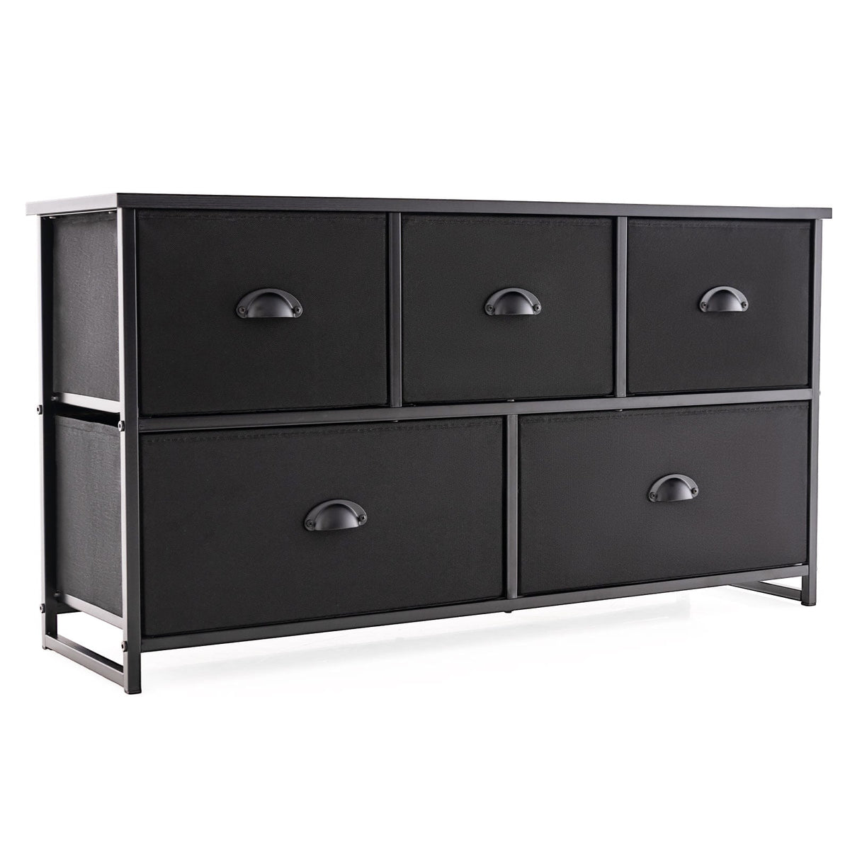Dresser Storage Tower with 5 Foldable Cloth Storage Cubes-Black-Dressers & Chests-DECOROLALA