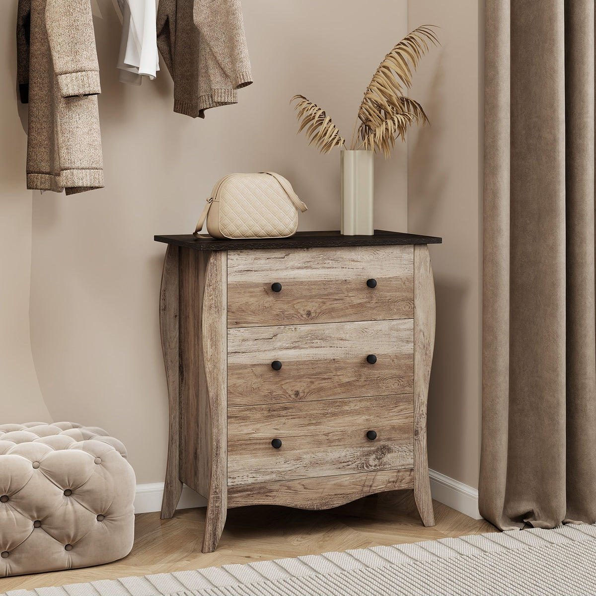 Dresser with 3 Fabric Drawers - Brown (min order qty 2)-Dressers & Chests-DECOROLALA
