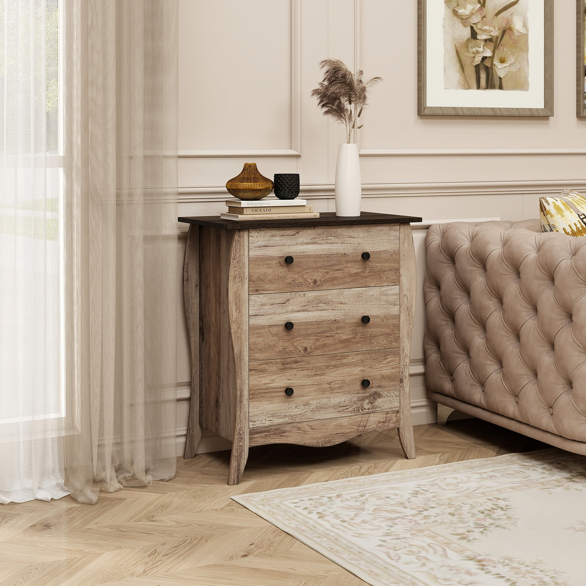 Dresser with 3 Fabric Drawers - Brown (min order qty 2)-Dressers & Chests-DECOROLALA