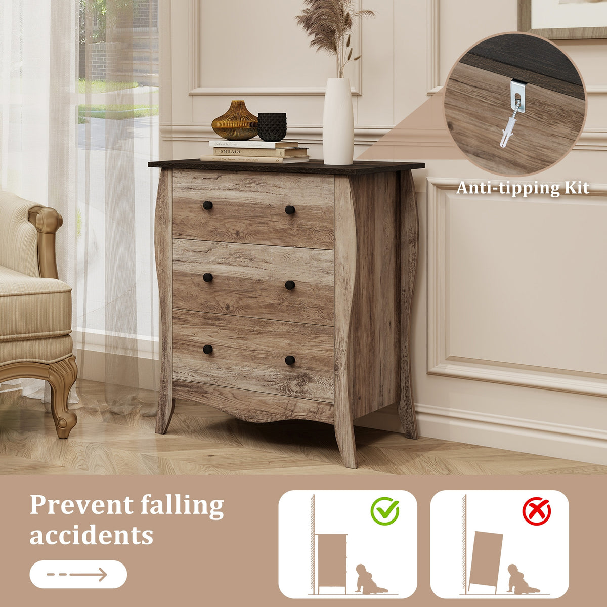 Dresser with 3 Fabric Drawers - Brown (min order qty 2)-Dressers & Chests-DECOROLALA
