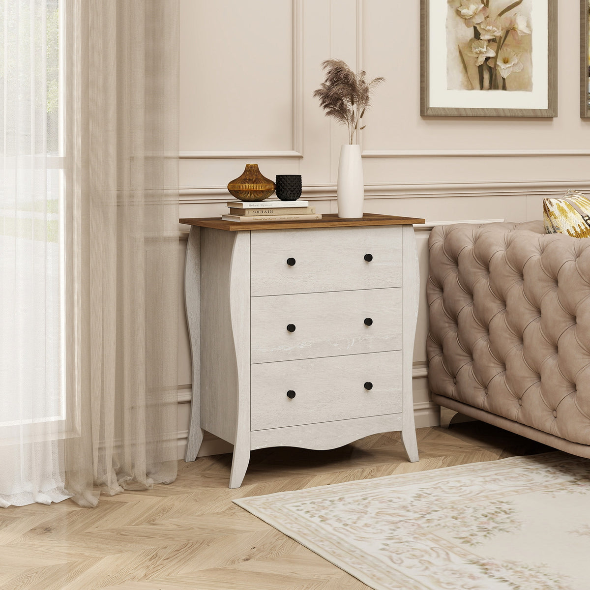 Dresser with 3 Fabric Drawers - Gray (min order qty 2)-Dressers & Chests-DECOROLALA
