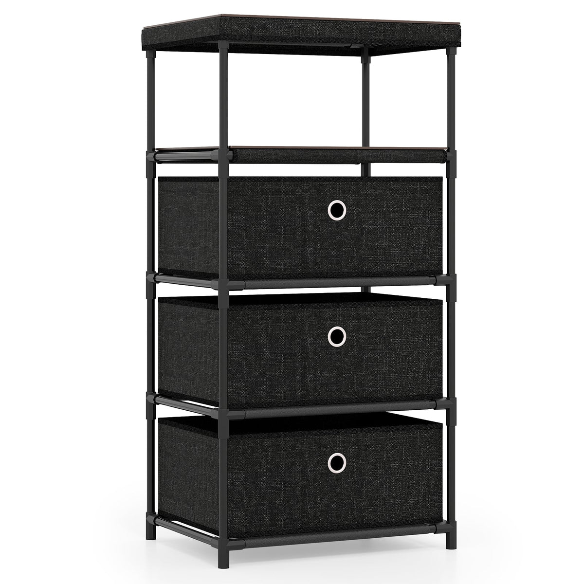 Dresser with 3/4 Drawers Fabric Storage Tower with Wood Top and Metal Frame-M-Dressers & Chests-DECOROLALA