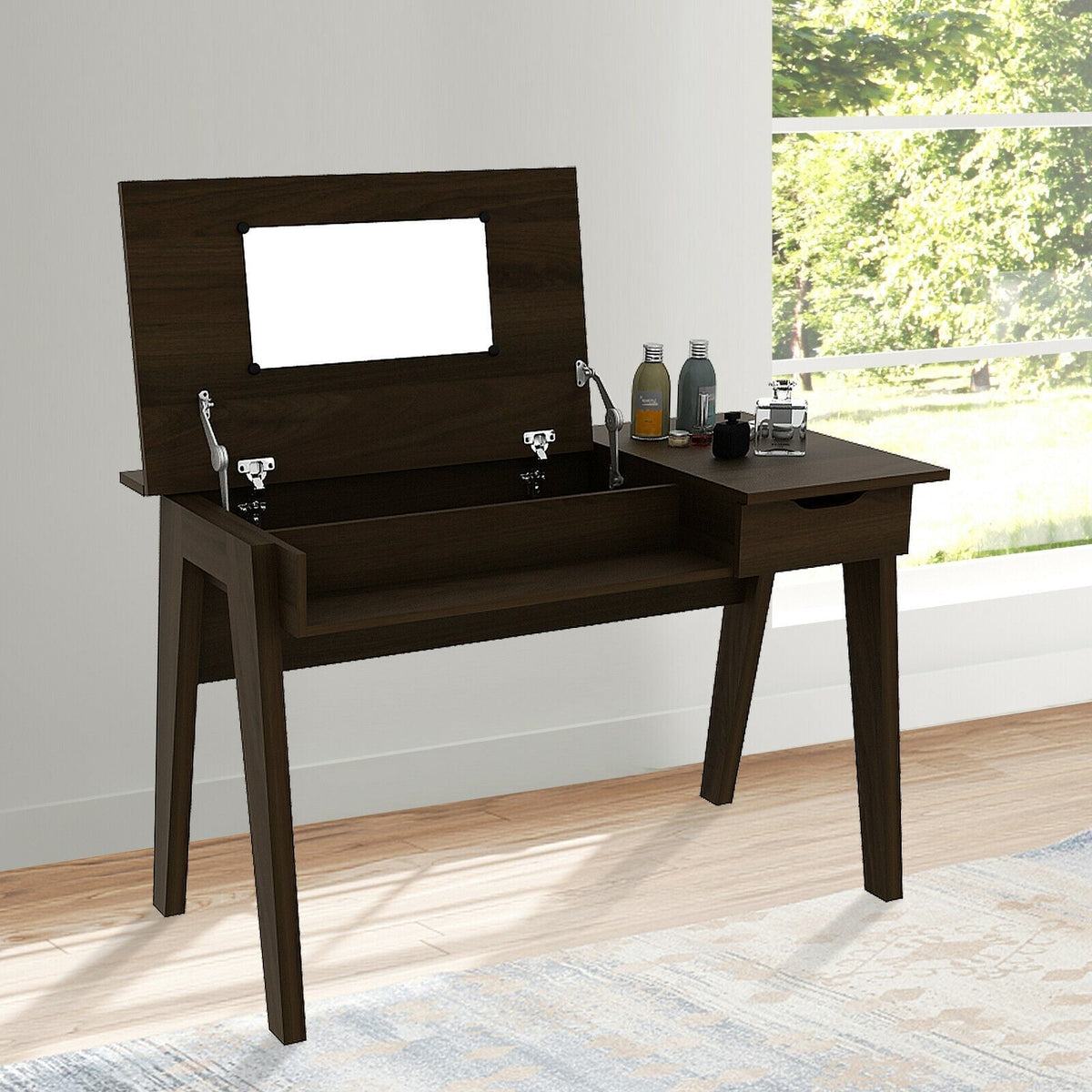 Dressing Table with Flip Mirror and Storage Drawer-Makeup Vanities-DECOROLALA