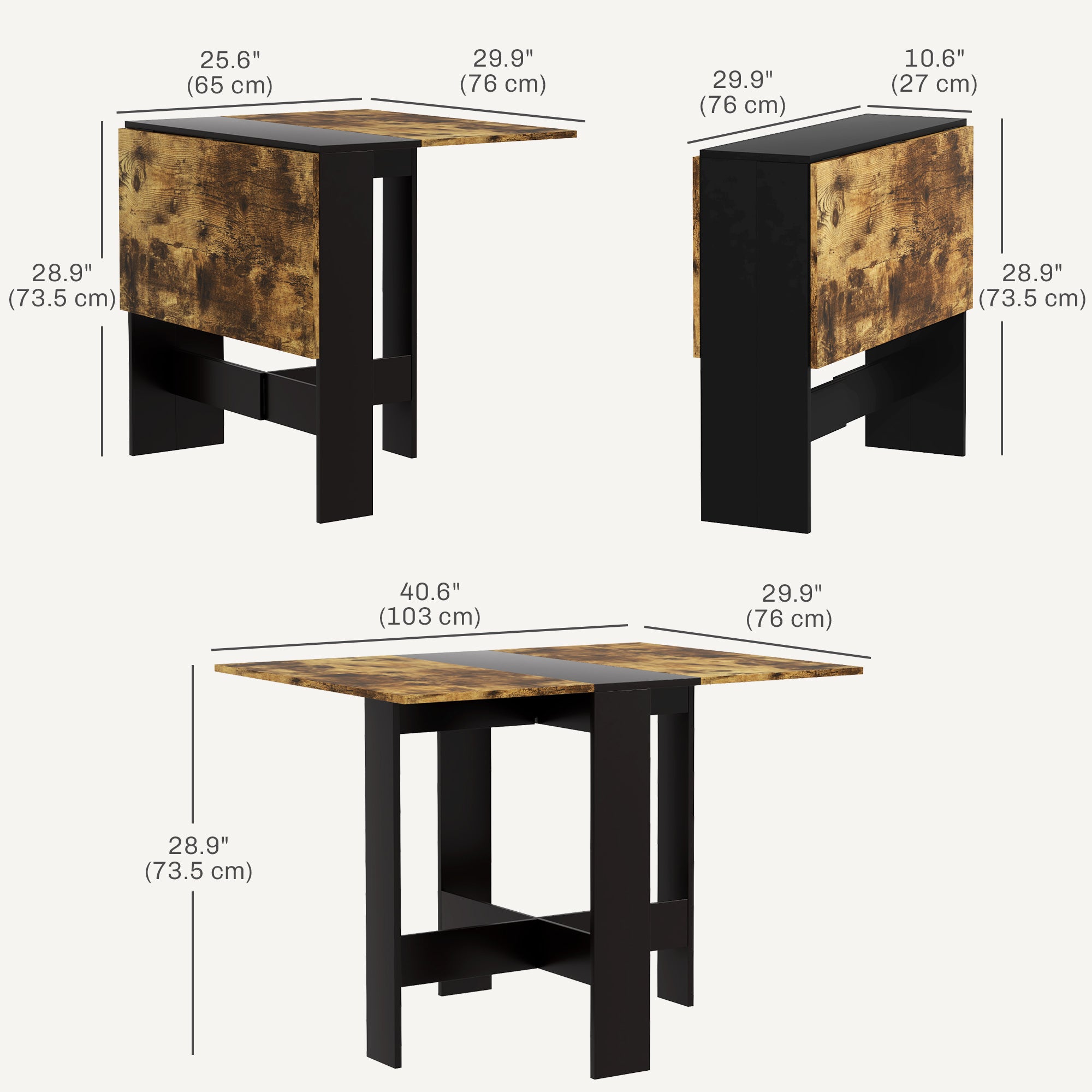 Drop Leaf Dining Table - Rustic Brown and Black Folding Desk-Home Furnishings > Kitchen & Dining Furniture > Dining Tables-DECOROLALA