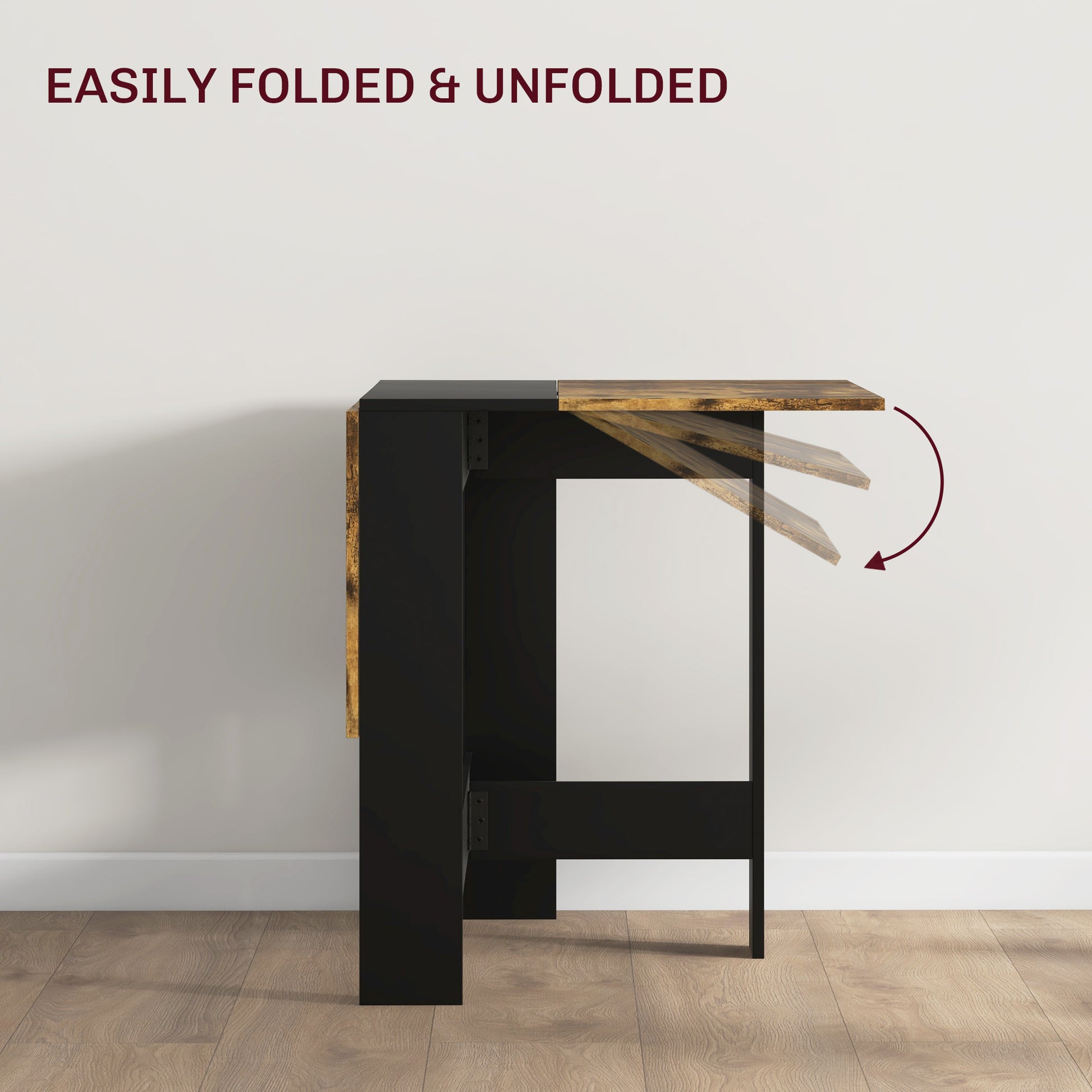 Drop Leaf Dining Table Wood Folding Table Multi-Use Side Table Dining Desk Space Saving Table, Rustic Brown and Black-Home Furnishings > Kitchen & Dining Furniture > Dining Tables-DECOROLALA