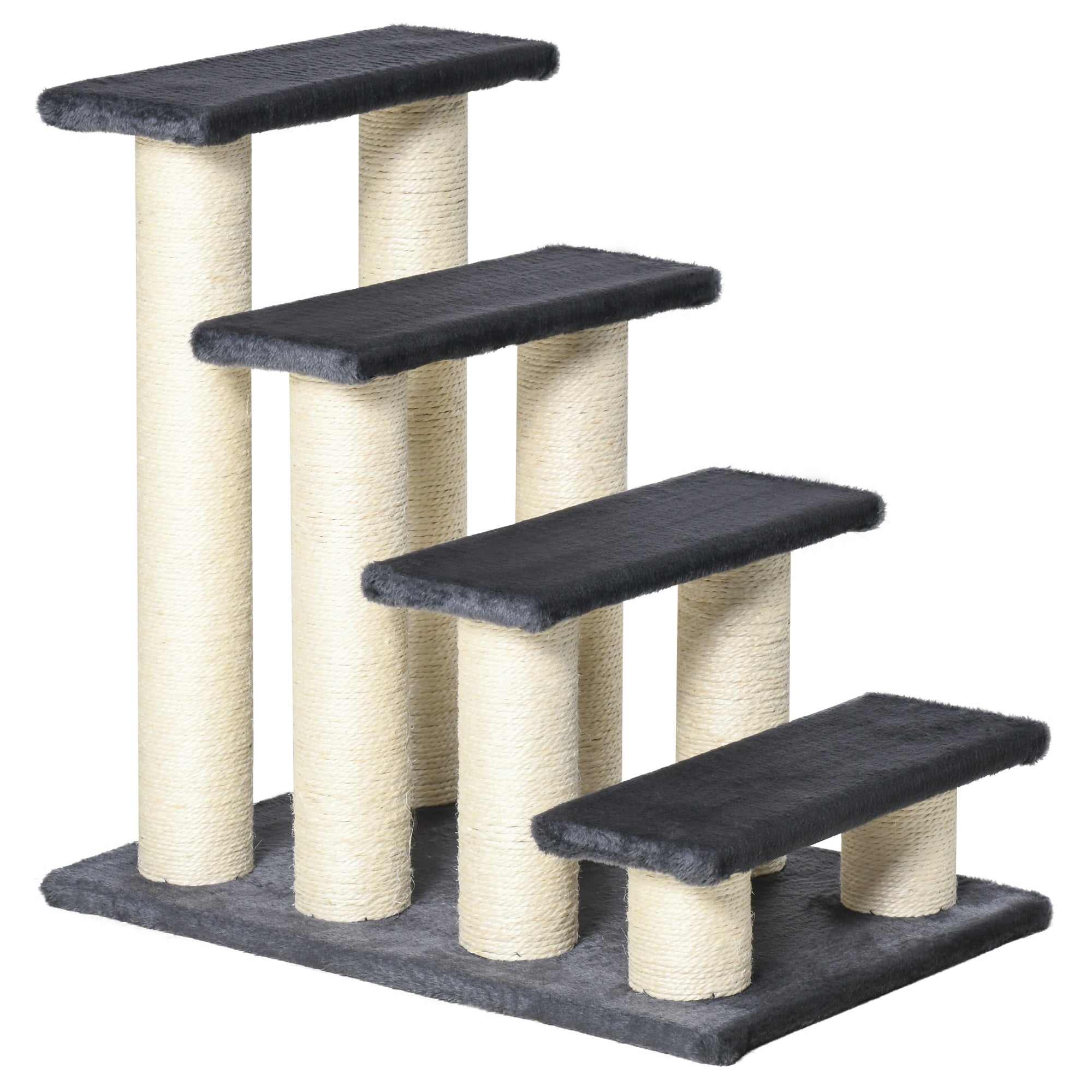 Arbre à chat à 4 niveaux, escalier pour animaux, 4 marches pour chiens et chats, poteau à griffer pour chatons, meuble à griffer pour chats, gris foncé