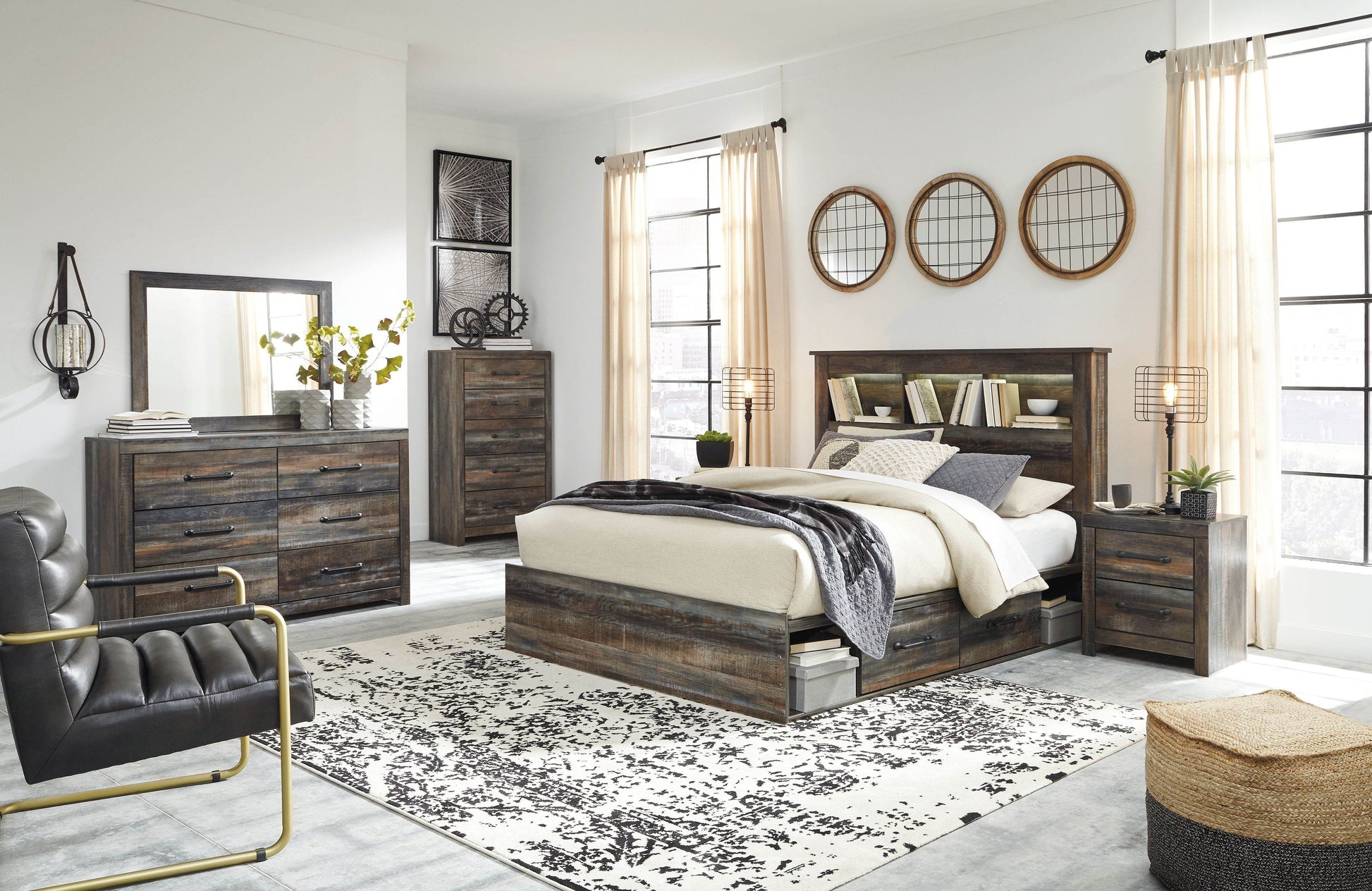 Drystan King Bookcase Bed - Brown Storage-8 + Piece Bedroom Sets-DECOROLALA