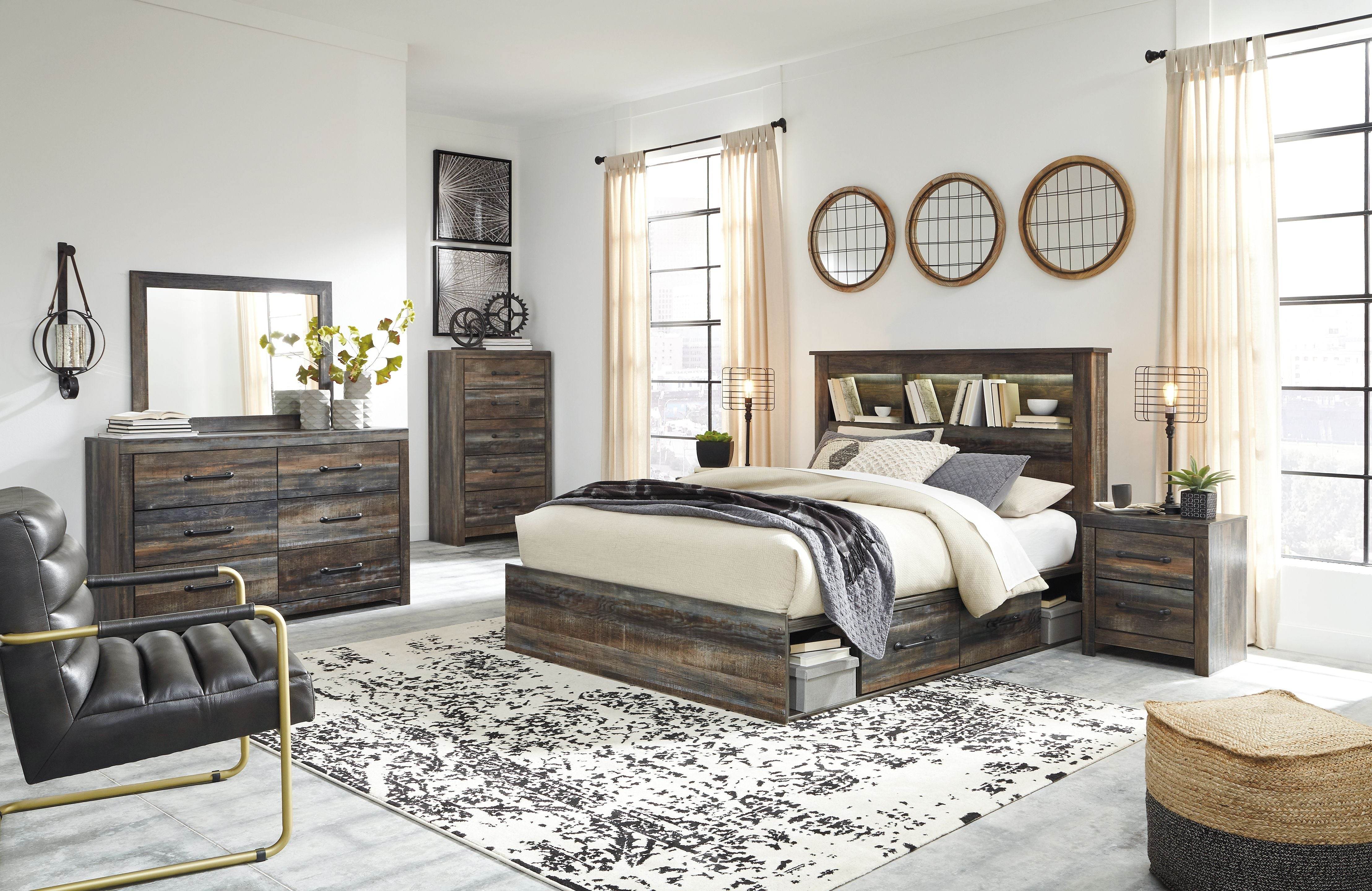 Drystan King Bookcase Bed - Brown Storage-8 + Piece Bedroom Sets-DECOROLALA