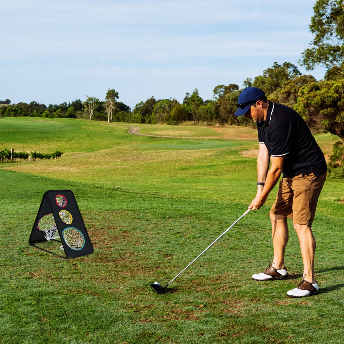 Dual-Sided Golf Chipping Net Triple Target Training System with 5 Target Holes-Golf-DECOROLALA