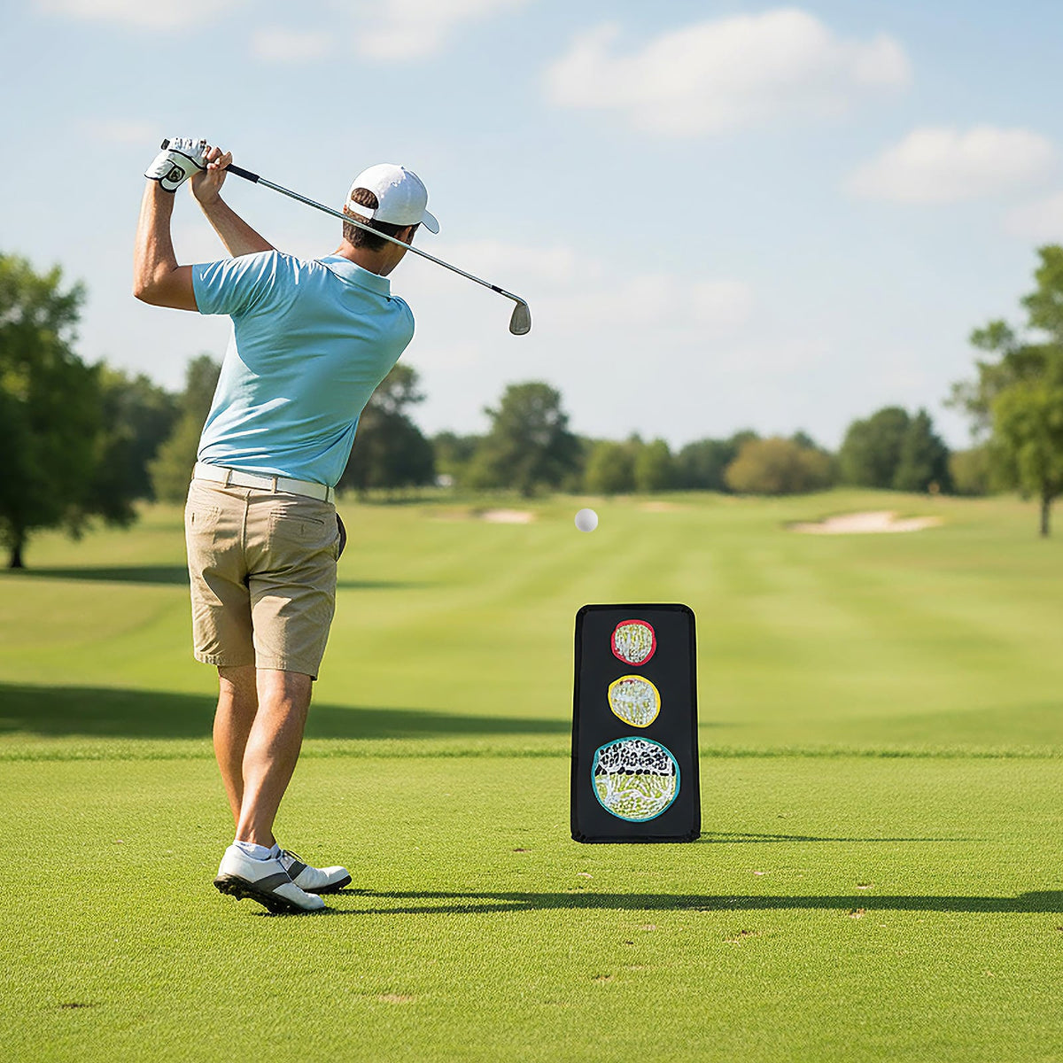 Dual-Sided Golf Chipping Net Triple Target Training System with 5 Target Holes-Golf-DECOROLALA