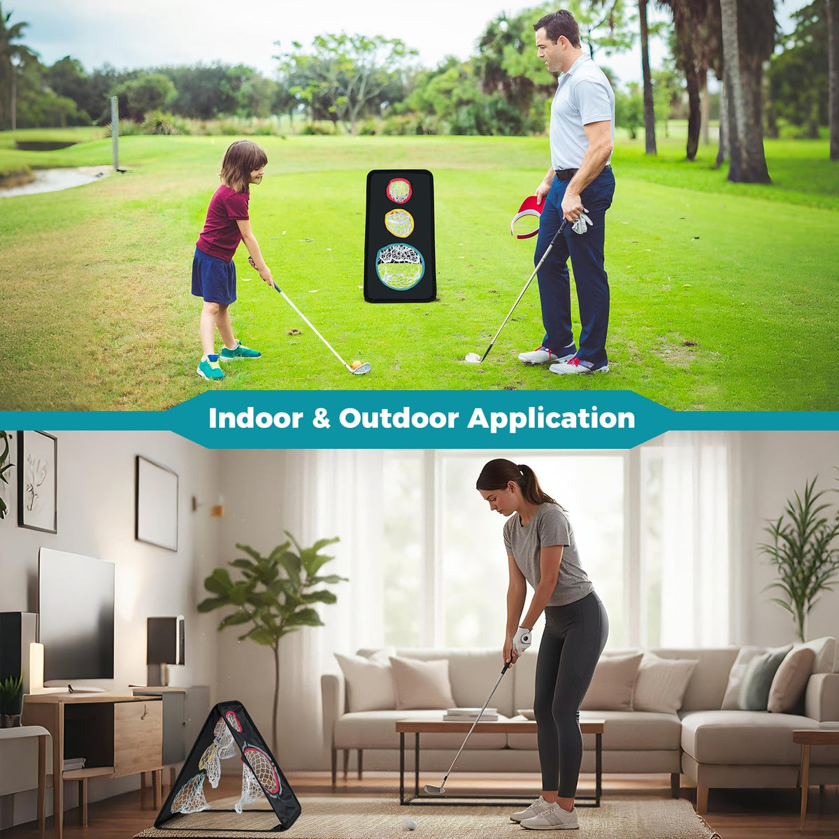 Dual-Sided Golf Chipping Net Triple Target Training System with 5 Target Holes-Golf-DECOROLALA