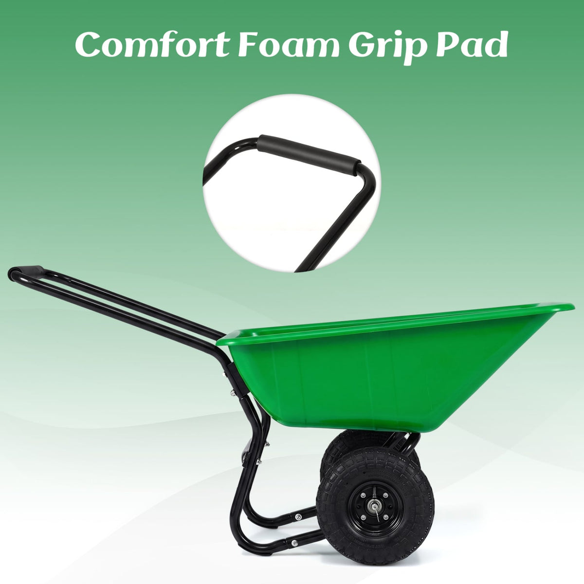 Dual-Wheel Wheelbarrow Garden Utility Cart with Pneumatic Tires-Light Green-Garden Carts-DECOROLALA