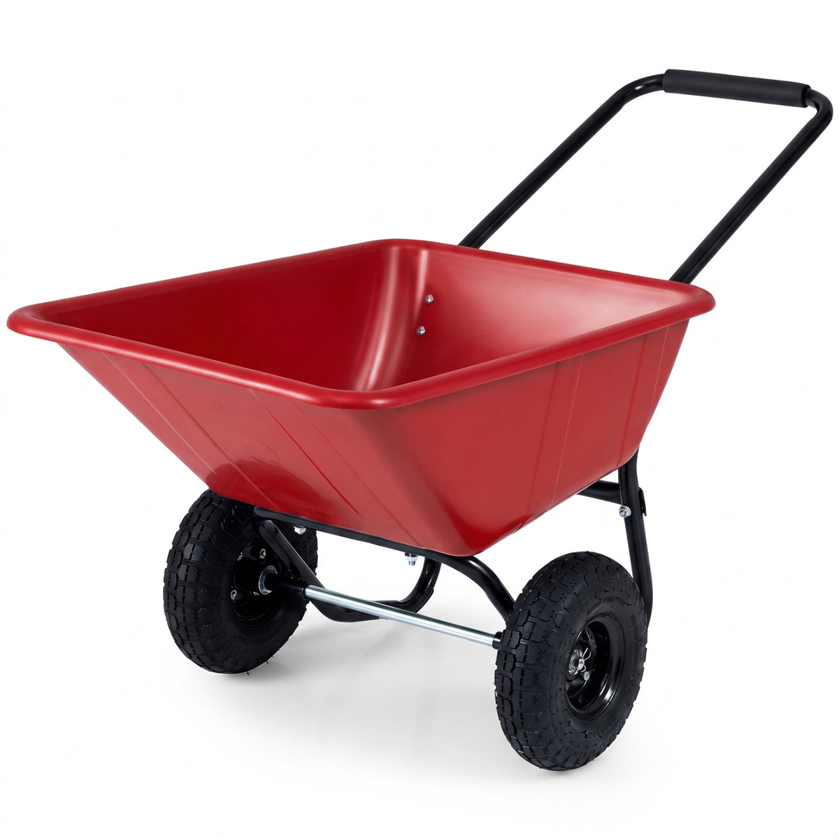 Dual-Wheel Wheelbarrow Garden Utility Cart with Pneumatic Tires-Red-Garden Carts-DECOROLALA