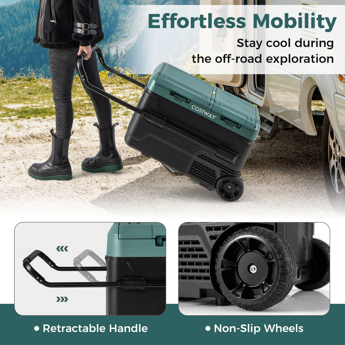Dual Zone 12V 42QT Car Refrigerator for Vehicles Camping Travel Truck RV Boat Outdoor and Home Use-Green-Coolers-DECOROLALA