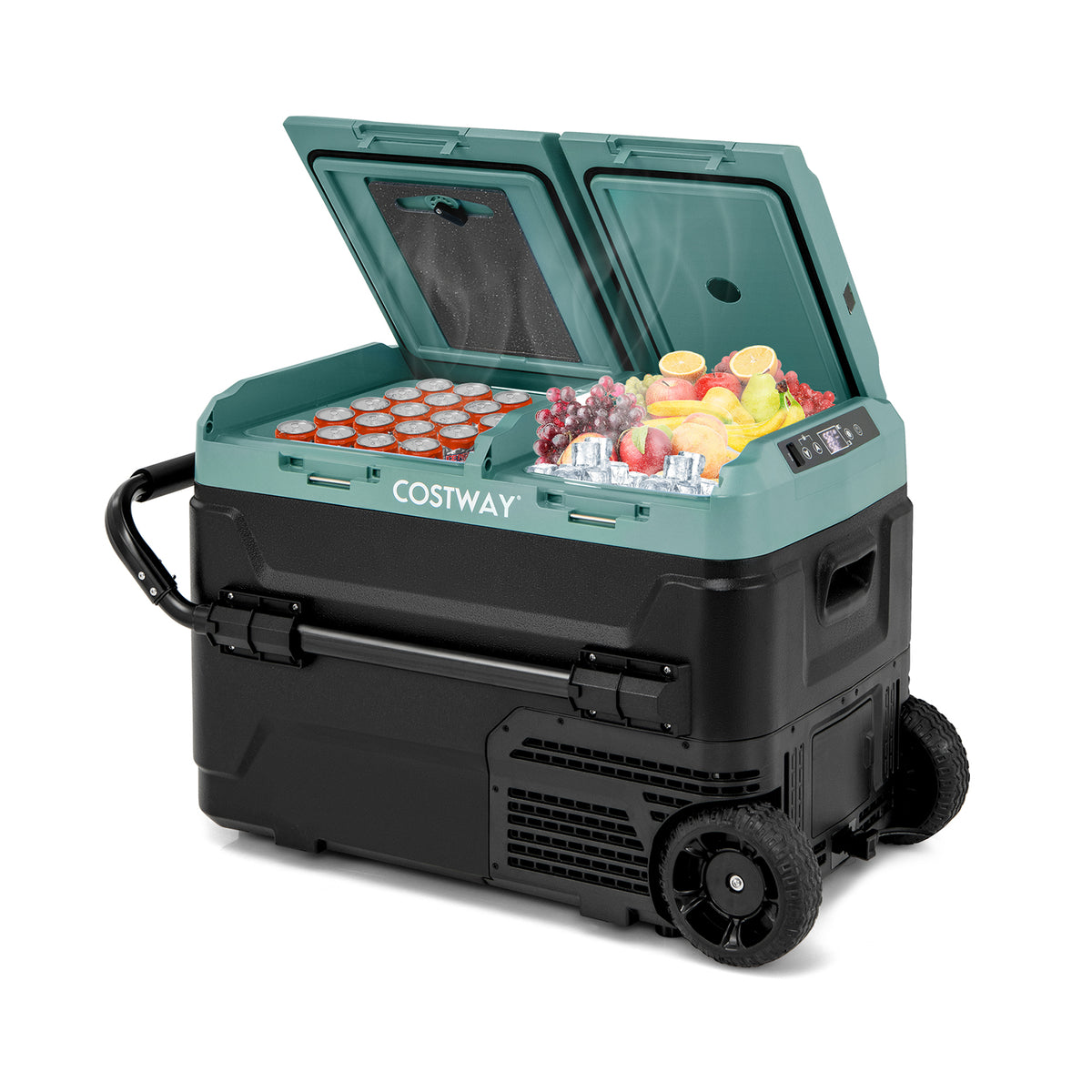 Dual Zone 12V 42QT Car Refrigerator for Vehicles Camping Travel Truck RV Boat Outdoor and Home Use-Green-Coolers-DECOROLALA