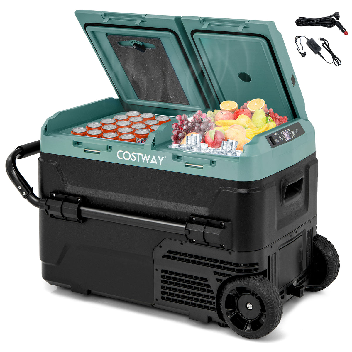 Dual Zone 12V 42QT Car Refrigerator for Vehicles Camping Travel Truck RV Boat Outdoor and Home Use-Green-Coolers-DECOROLALA