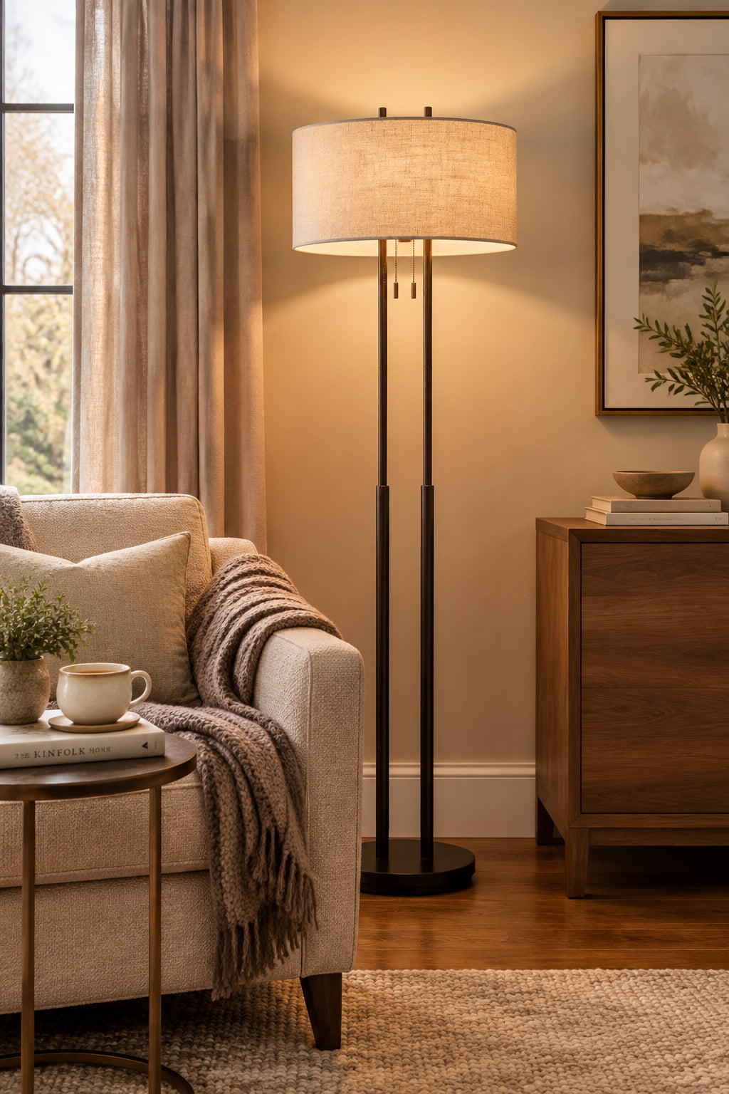 Duet 2-Light Floor Lamp - Bronze Taupe Shades-Lighting-DECOROLALA