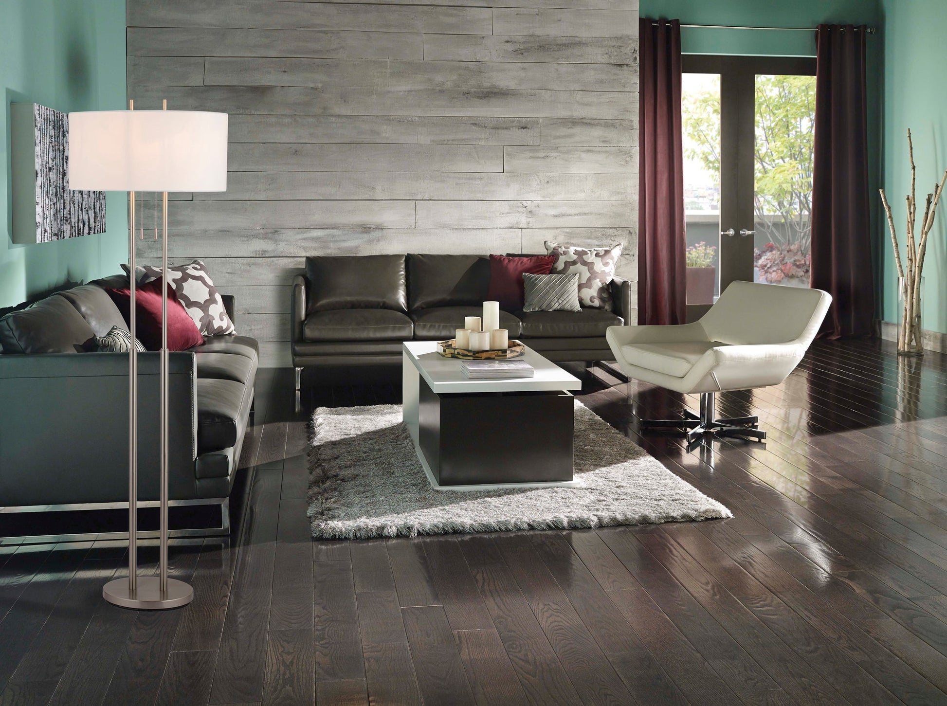 Duet Floor Lamp Dual Shades Brushed Steel-Lighting-DECOROLALA