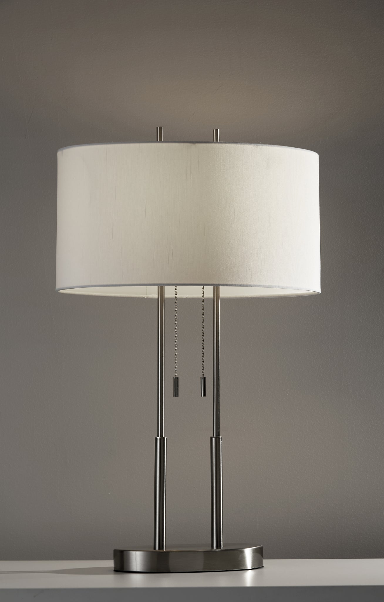 Duet Table Lamp Dual Shades Brushed Steel-Lighting-DECOROLALA