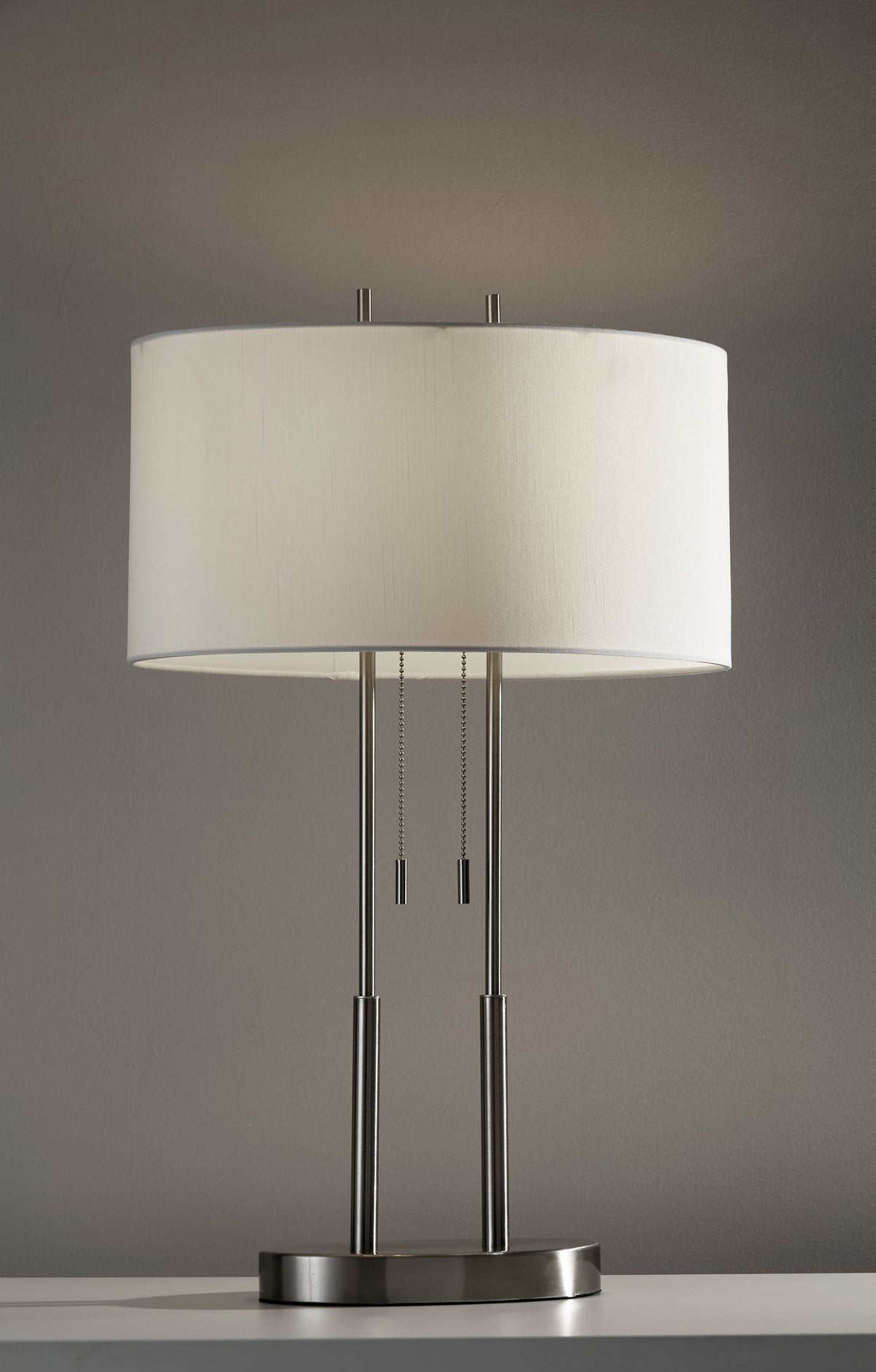 Duet Table Lamp Dual Shades Brushed Steel-Lighting-DECOROLALA