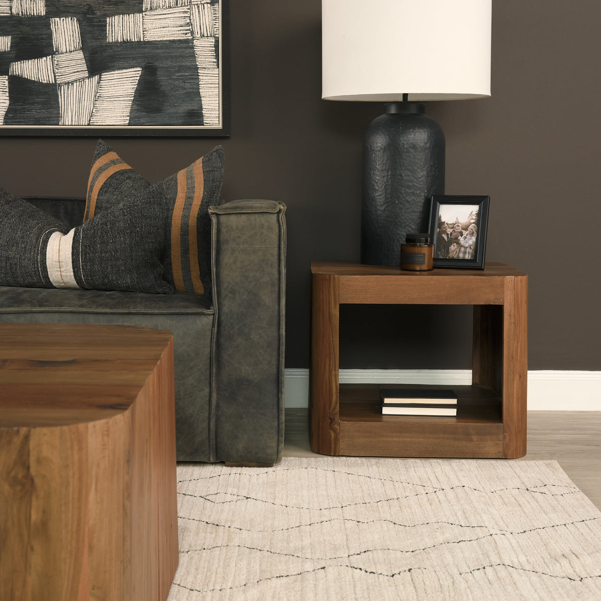Dunmore Solid Wood Rectangular Open Shelf Side Table-End and Side Tables-DECOROLALA