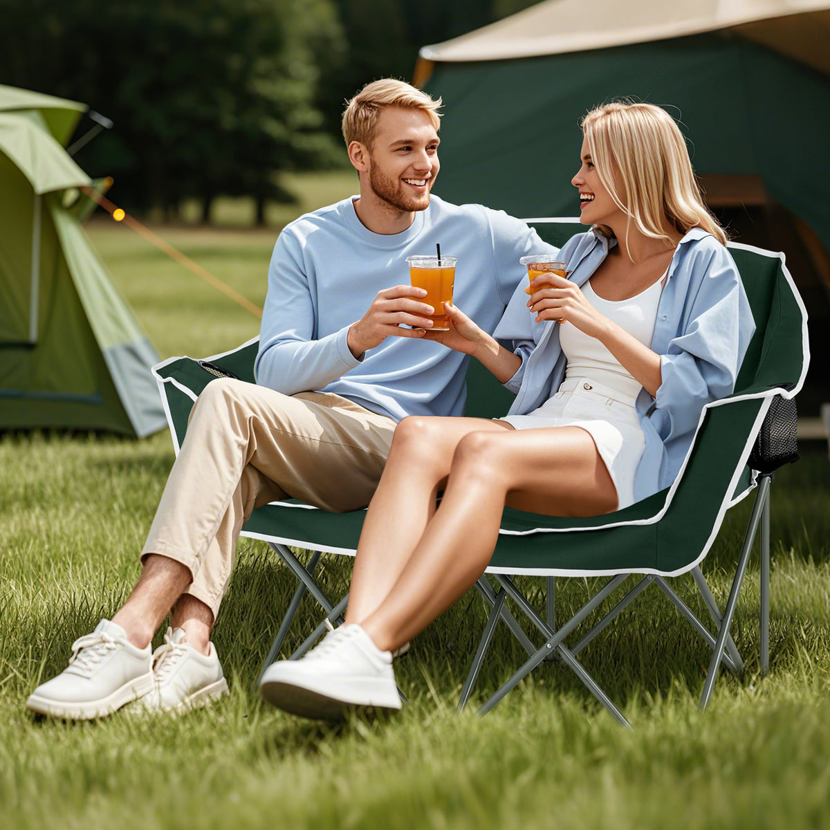 Duo Camping Chair Portable Oversized Loveseat with Armrests and Cup Holders-Green-Camping Furniture-DECOROLALA
