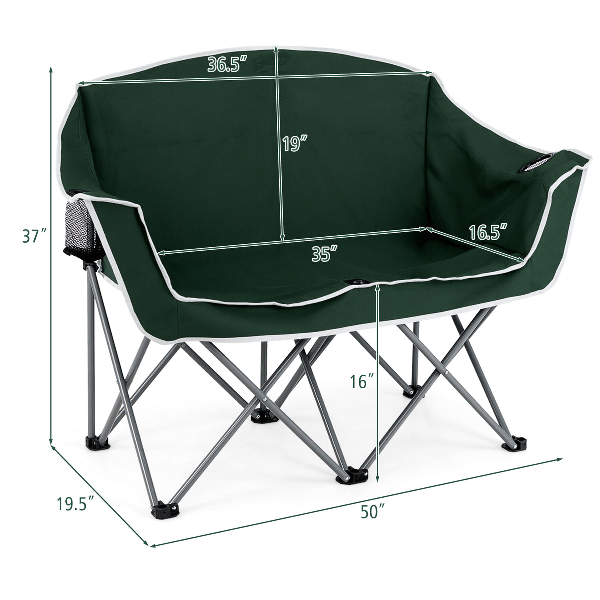 Duo Camping Chair Portable Oversized Loveseat with Armrests and Cup Holders-Green-Camping Furniture-DECOROLALA