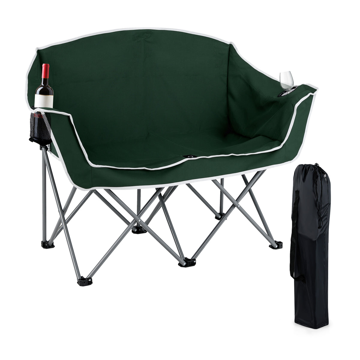 Duo Camping Chair Portable Oversized Loveseat with Armrests and Cup Holders-Green-Camping Furniture-DECOROLALA