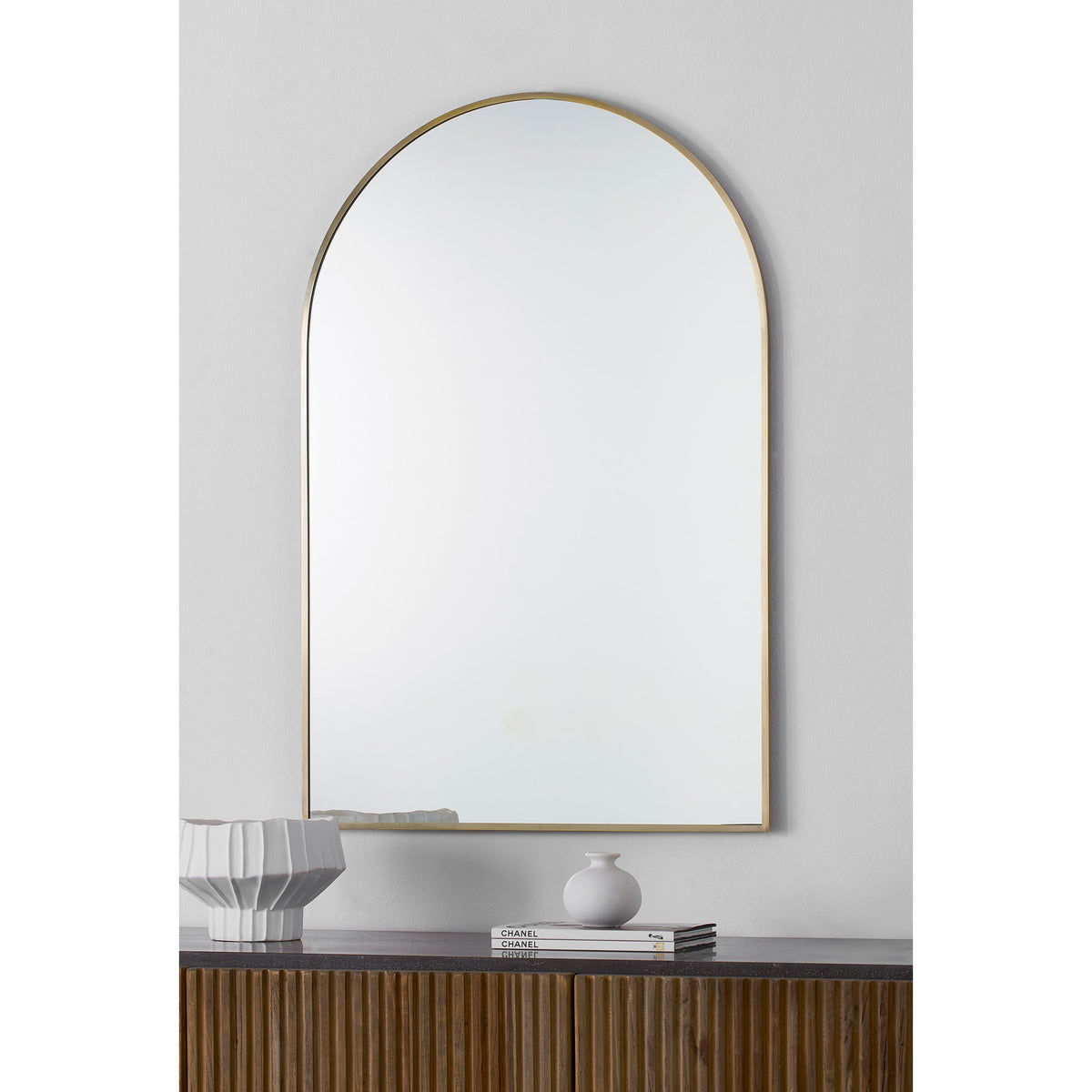 Durness 36" Tall Arch Wall Mirror, Yellow-Mirrors-DECOROLALA