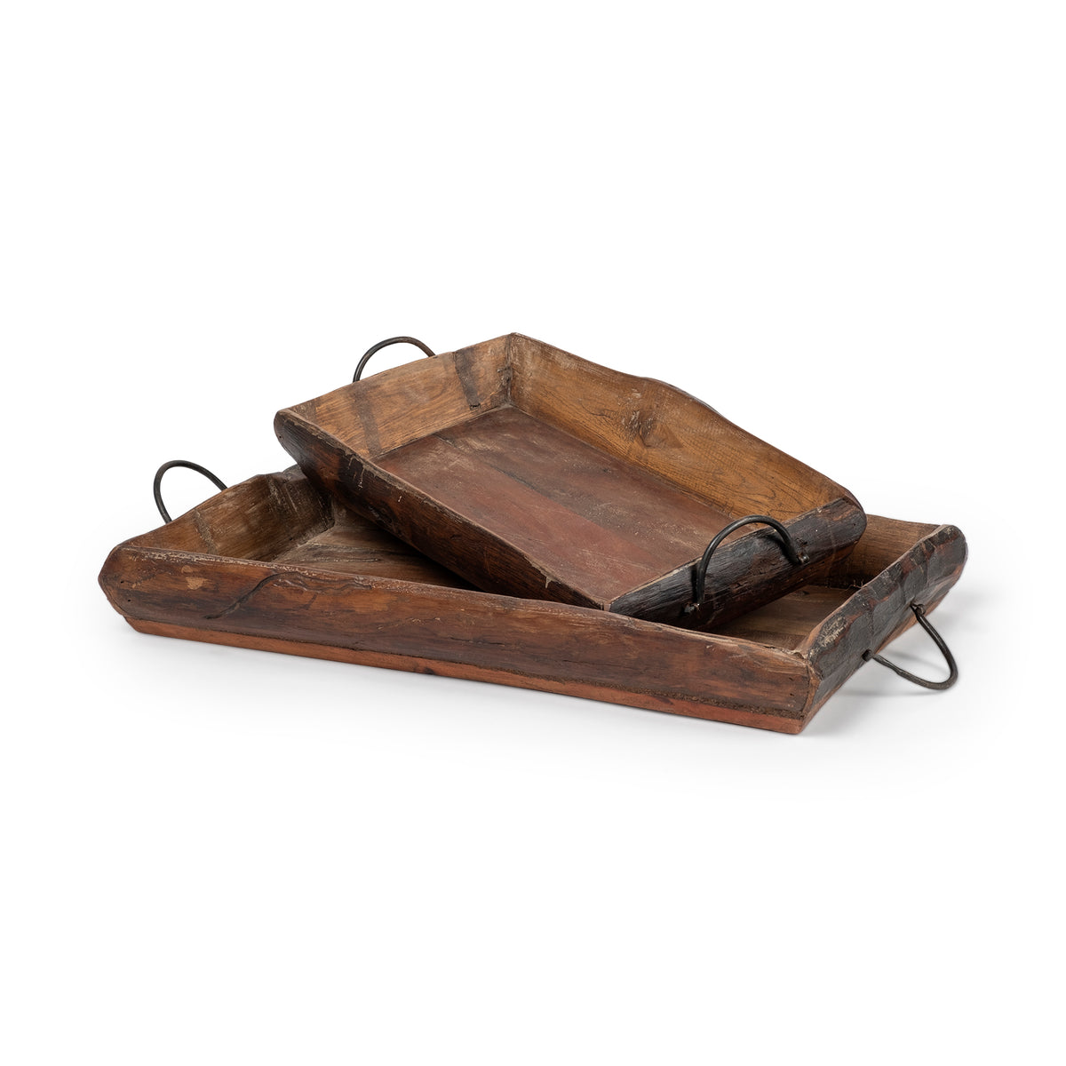 Durone (Set of 2) Brown Wooden Live Edge Serving Trays-Trays-DECOROLALA