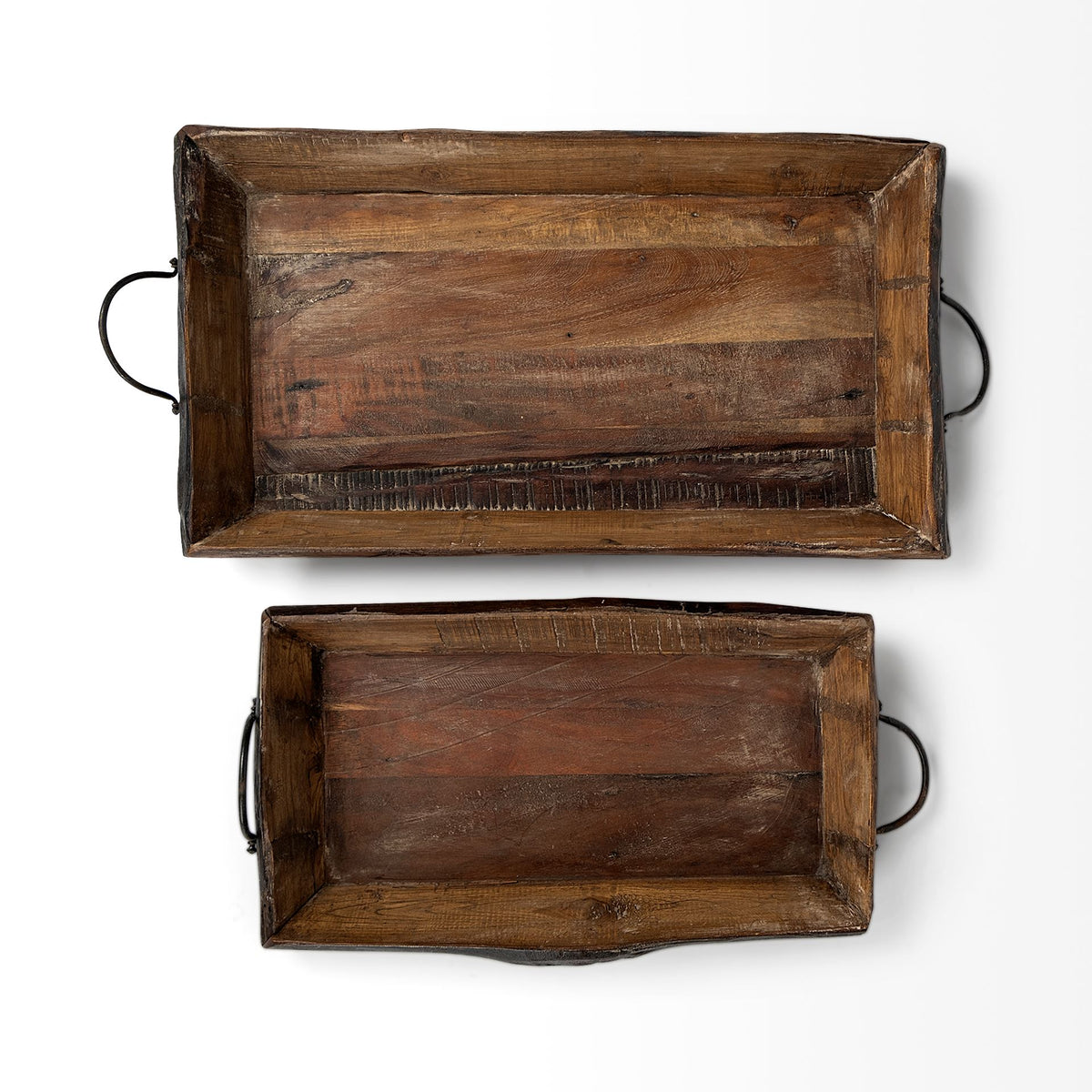 Durone (Set of 2) Brown Wooden Live Edge Serving Trays-Trays-DECOROLALA