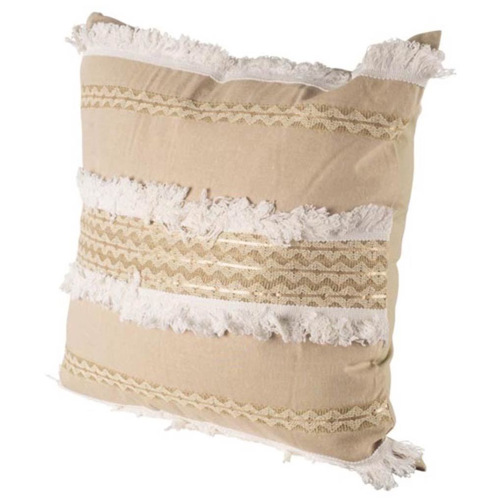 Duston 22x22 Tan and White Fringe Detail Pillow Cover-Decorative Pillows-DECOROLALA