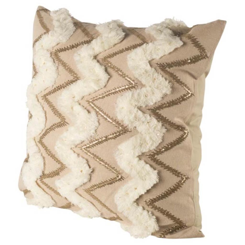 Duston 22x22 Tan and White Zig Zag Pillow Cover-Decorative Pillows-DECOROLALA