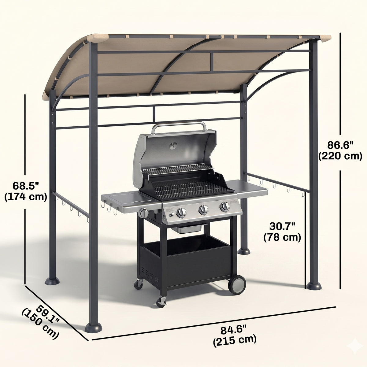 7' x 5' BBQ Grill Gazebo - Khaki Steel Frame Canopy