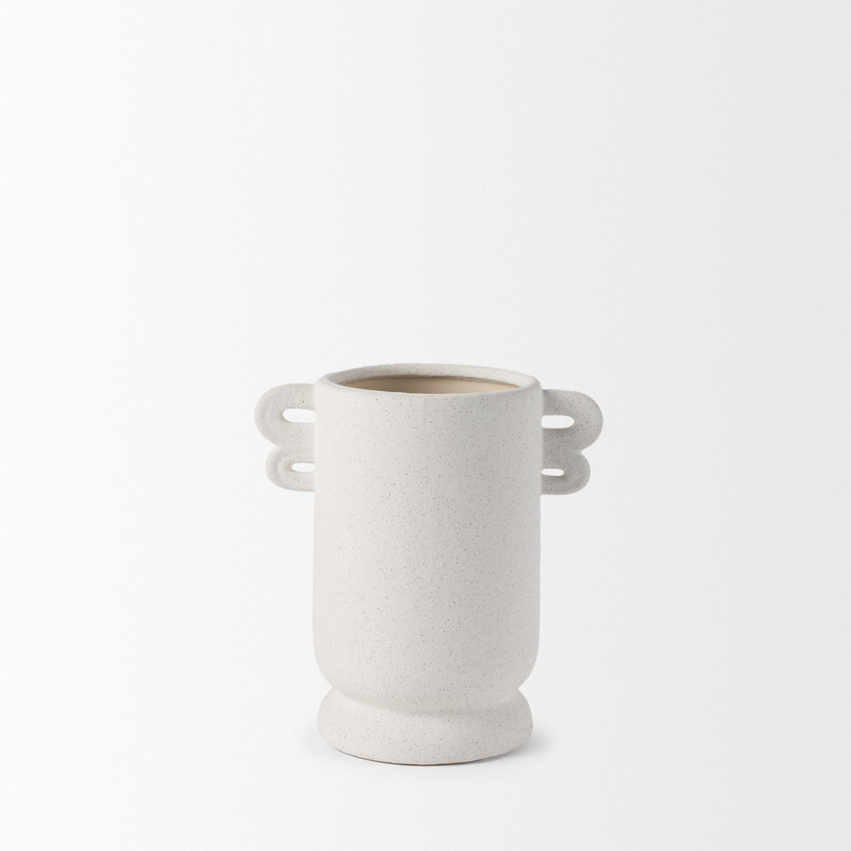 Dylan Small Textured Off White w/ Handles Ceramic Vase-Vase-DECOROLALA