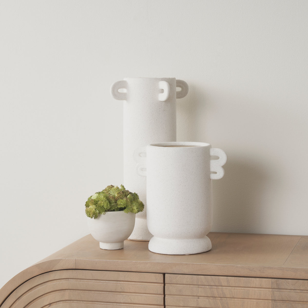 Dylan Small Textured Off White w/ Handles Ceramic Vase-Vase-DECOROLALA