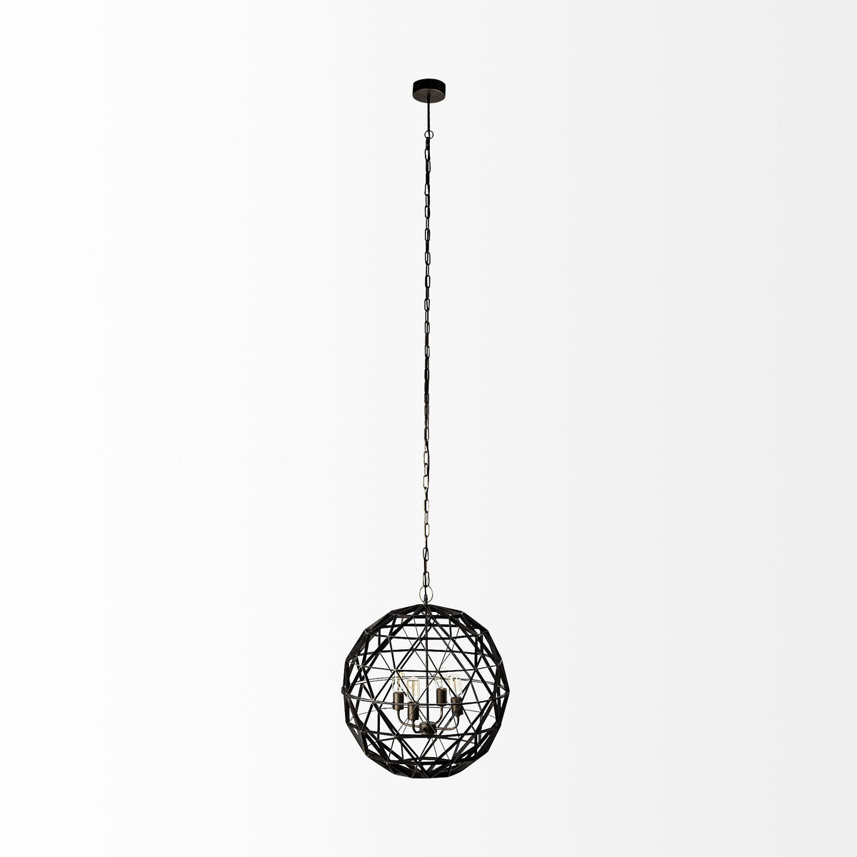 Dyson II (22.5"D) Black Metal Triangular Orb Four Bulb Chandelier-Chandeliers-DECOROLALA