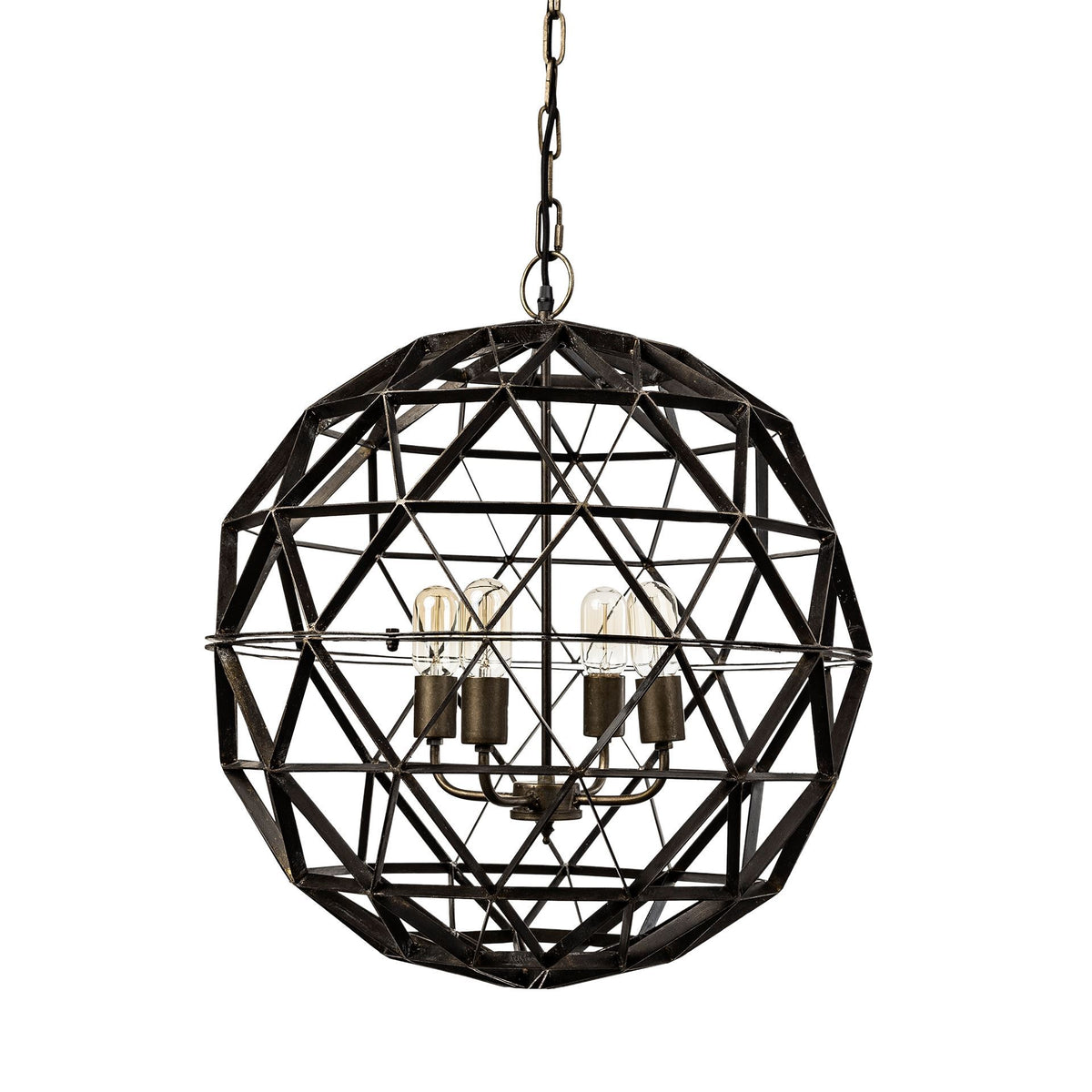 Dyson II Black Metal Triangular Orb 4-Bulb Chandelier-Chandeliers-DECOROLALA