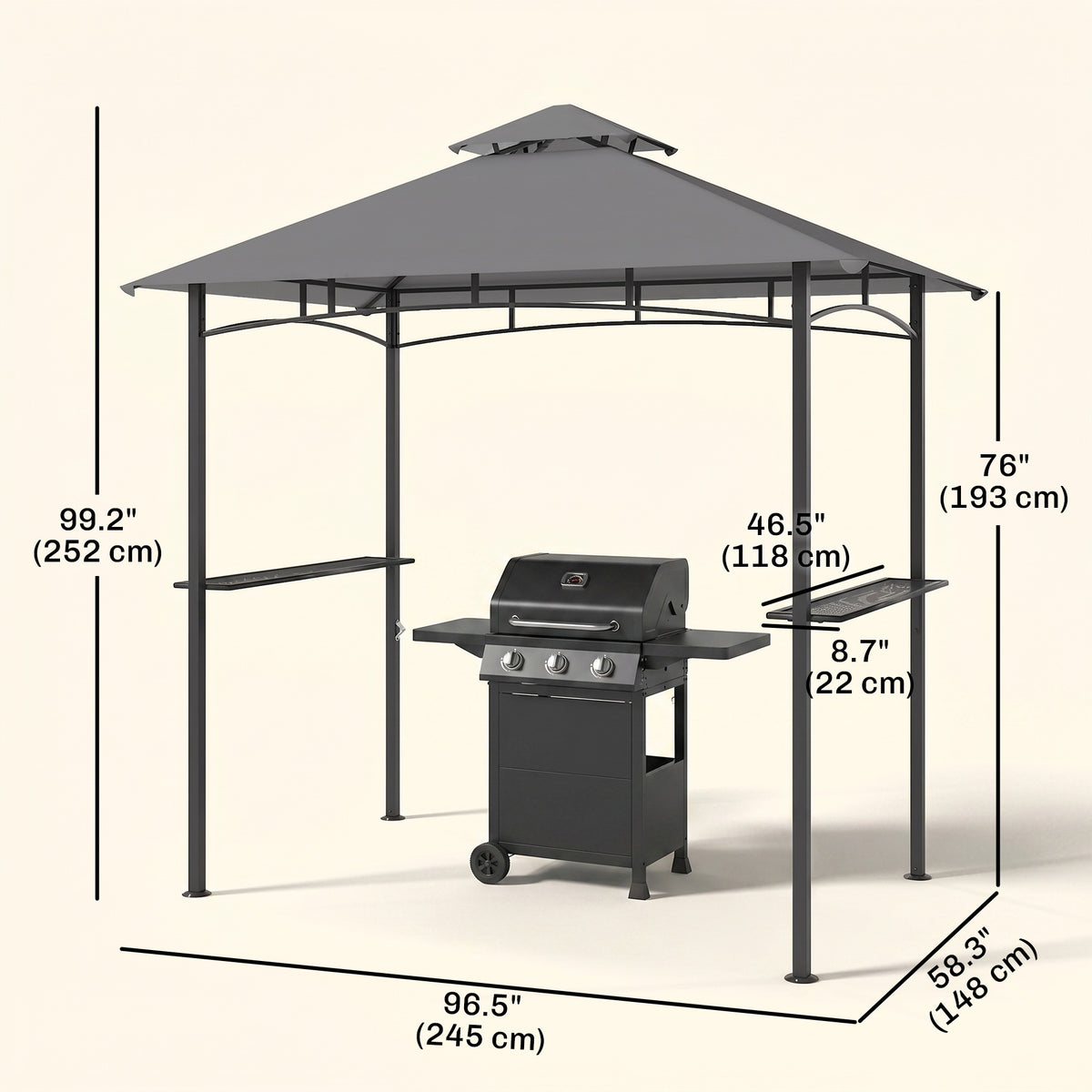 8' x 5' BBQ Grill Gazebo - Double Tiered Canopy, Grey