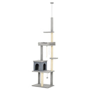 Cat Tree Floor to Ceiling Cat Tower Height Adjustable( 85-101 Inches), Tall Large Cat Climbing Activity Center with Scratching Posts Cat Condo Cozy Bed, Grey