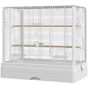 22" Bird Cage for Budgie Finches Canaries Love Birds with Wooden Stands, Slide-Out Tray, Handles, Food Containers, White