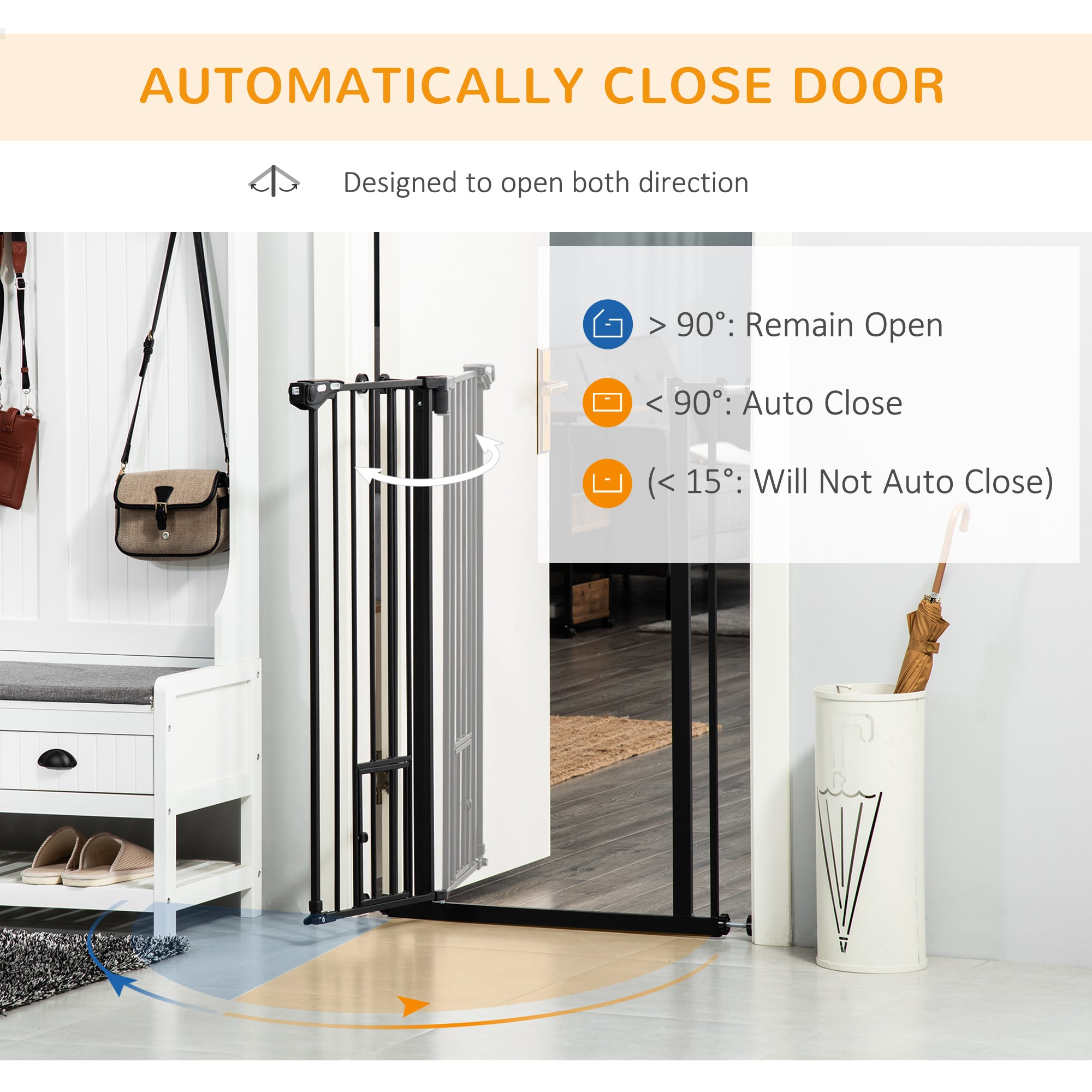41" Easy Open Indoor Dog Gates for Doorways, House, Stair - Black