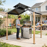 8 x 6ft Hardtop Grill Gazebo - Wood-Grain Aluminum Frame