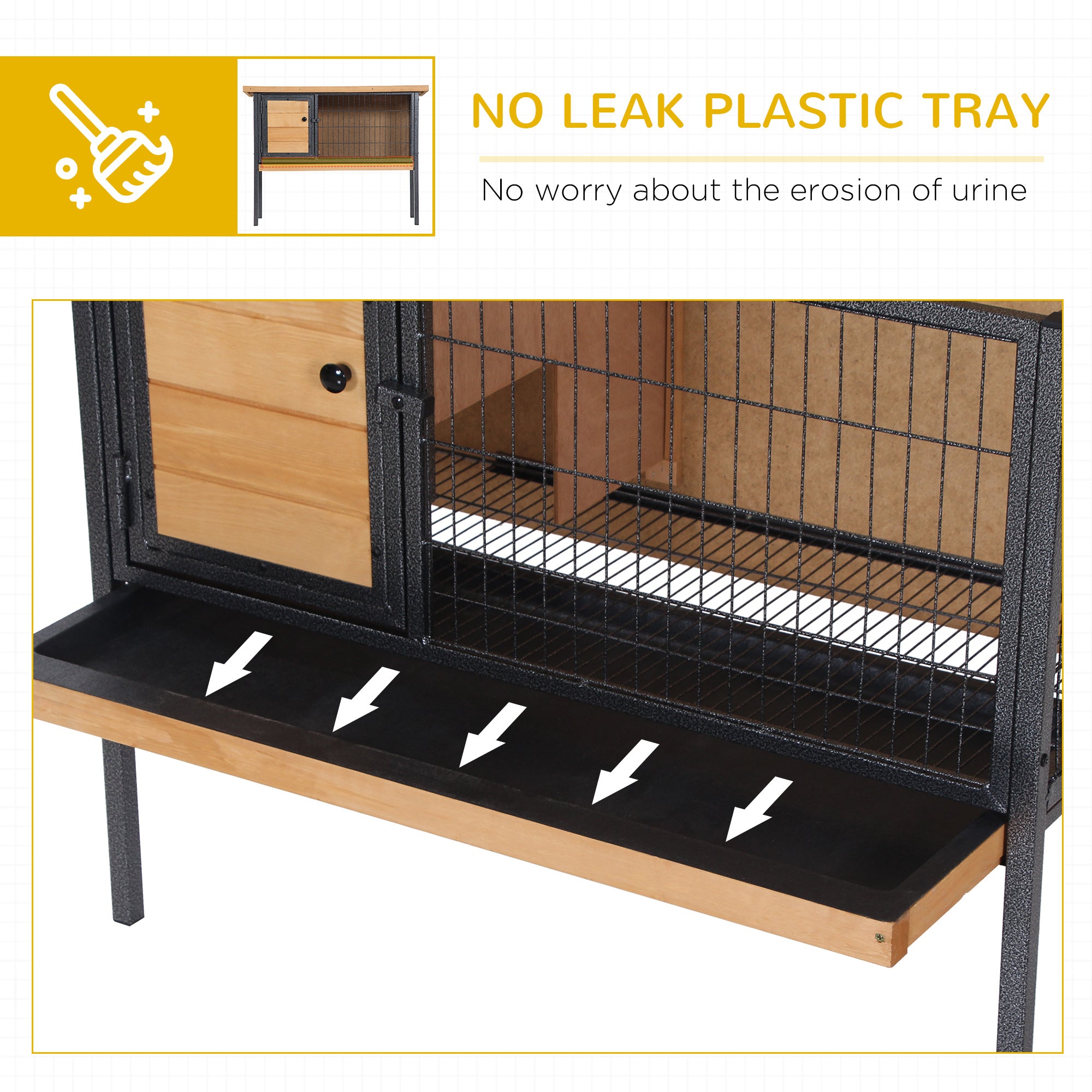 Rabbit Hutch, Wooden Bunny Cage Indoor Outdoor Bunny Hutch with Tray and Openable Water-Resistant Roof, Yellow