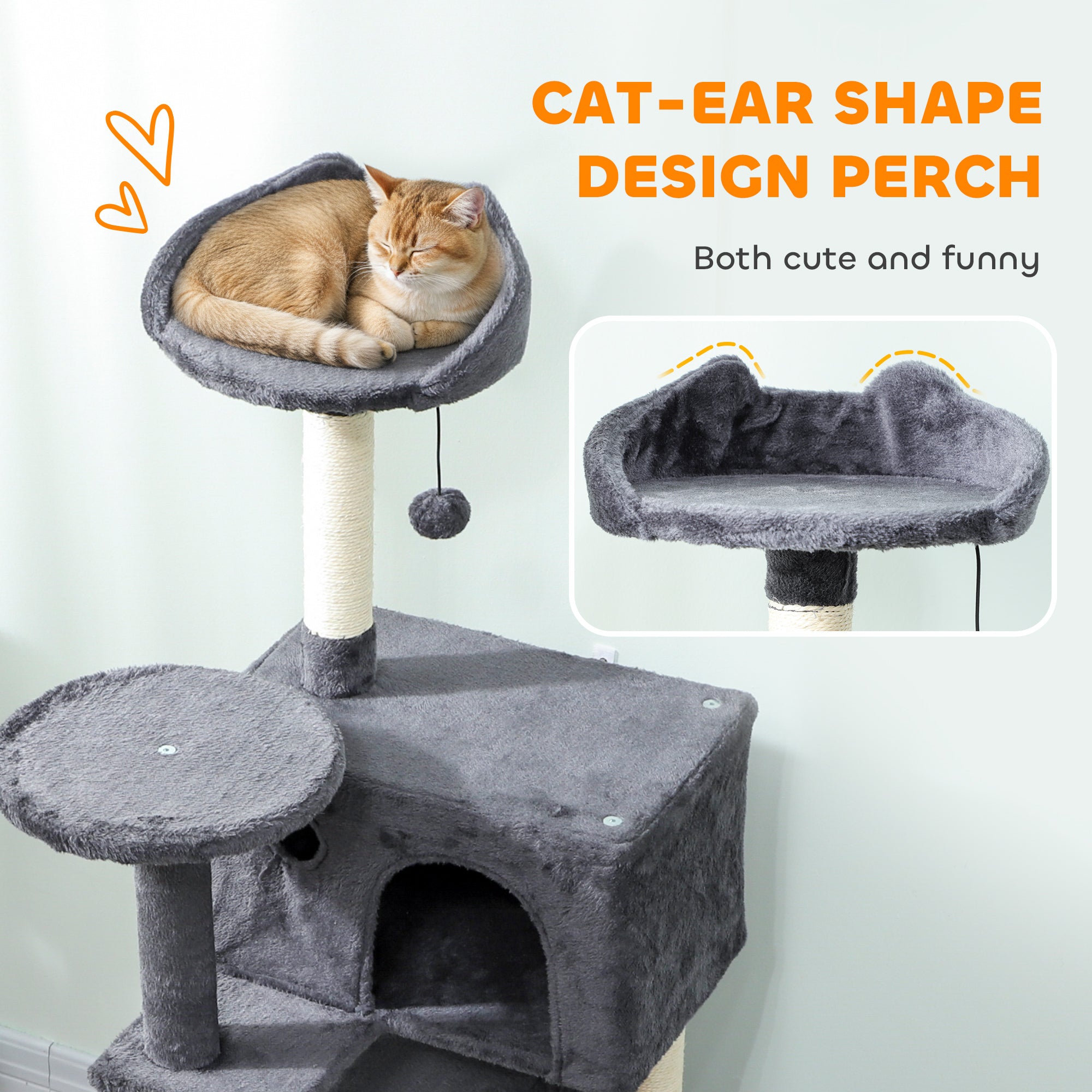 63 Inch Cat Tree with Sisal Scratching Posts, Condos, Plush Perches, Hammock, Ladder, Dangling Balls, Dark Grey