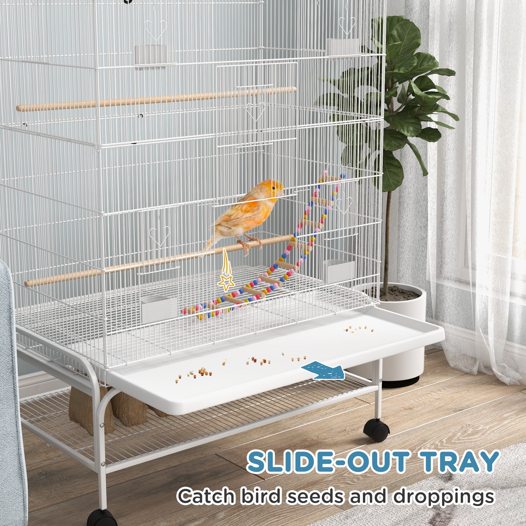 52" Bird Cage with Rolling Stand, Toys, for Budgies Canaries White
