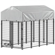 8' x 4' x 6' Outdoor Dog Kennel, Dog Kennel Outside Run with 360° Rotating Bowls, Waterproof & UV Resistant Cover