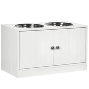 Gamelle surélevée pour grands chiens, station d’alimentation pour animaux avec support et rangement, 2 gamelles en acier inoxydable pour la nourriture et l’eau, blanche, 23.6" x 11.8" x 14"